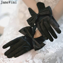 JaneVini-guantes elegantes con lazo negro para mujer, para novia, de satén, blancos, para fiesta 2024 - compra barato