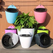 Self Watering Solid Color Flower Pot Wall Hanging Resin Automatic Plastic Planter Durable For Garden Balcony With Hook 6 Colors 2024 - buy cheap