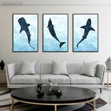 Baleia azul tubarão golfinho pintura da lona modular moderno estético humor baleia cartaz e impressão para sala de estar decoração casa 2024 - compre barato