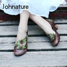 Johnature High Heels 2022 New Spring Pumps Women Shoes Genuine Leather Buckle Strap Retro Flower Platform Heels Ladies Shoes 2024 - buy cheap