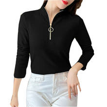 Zipper T Shirt Women Long Sleeve Turtleneck T-Shirt Woman Cotton Korean Fashion  2021 Spring Autumn Tee Shirt Femme 2024 - buy cheap