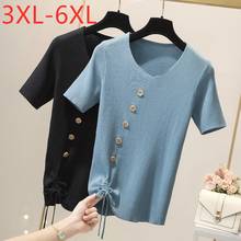 New 2021 Ladies Summer Plus Size Knit Tops For Women Large Blouse Short Sleeve Slim Button Blue Elastic Shirt 3XL 4XL 5XL 6XL 2024 - buy cheap