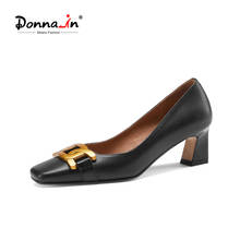 Donna-in-zapatos de piel auténtica para mujer, calzado elegante de oficina con tacón medio y punta cuadrada, para Primavera, 2021 2024 - compra barato