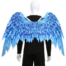 Disfraz de Halloween para hombre y mujer, traje alas de Ángel plegable con estampado brillante, alas de pájaro con plumas, recuerdo de fiesta de Carnaval 2024 - compra barato