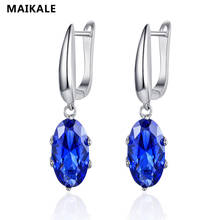 MAIKALE Trendy Stud Earrings for Women Vintage Water Drop Sky Blue Wedding Party Cubic Zirconia Gold Jewelry for Girls 2024 - buy cheap