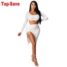 Sexy Party 2 Piece Set Women Clothing Plus Size Crop Top Drawstring Twist Side Split Mini Skirts Matching Sets Two Piece Outfits 2024 - buy cheap