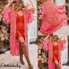 Vintage Women Long Sleeve Cover Up Ladies Floral Loose Shawl Kimono Cardigan Boho Swimwear Dress 2024 - buy cheap