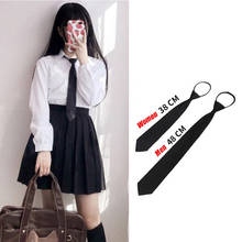 Black Satin Korean Male Tie Female College Style Zipper Free Hand Tie Knot Student Tie for JK Uniform Japanese School Uniform 2024 - buy cheap