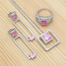 Jewelry Sets For Women Wedding Pink Cubic Zirconia White Crystal Square 925 Silver Earrings/Pendant/Necklace/Ring 2024 - buy cheap