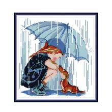 Girls and dog in the rain cross stitch kit aida 14ct 11ct count print canvas cross stitches   needlework embroidery DIY handmade 2024 - buy cheap