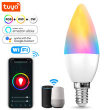 Умная Светодиодная лампа Tuya с Wi-Fi, приглушаемая LED лампа E14, RGB, CW, WW, с голосовым управлением, волшебная свеча, 5 Вт, работает с Alexa, Google Home 2024 - купить недорого