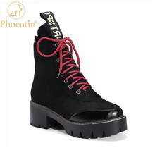 Phoentin-Botas de invierno con plataforma punk para mujer, calzado deportivo de tacón cuadrado medio con cordones, punta redonda, talla grande, FT1029 2024 - compra barato