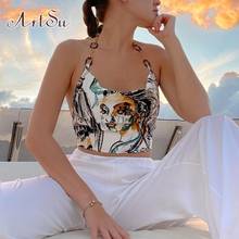 ArtSu Harajuku Chain Halter Top 2021 Deep V Neck Streetwear Graphic Backless Lace Up Sleeveless Tank Top Summer Outfits VE52723 2024 - buy cheap
