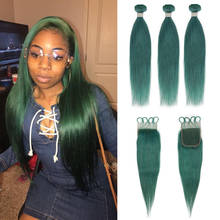 Remy Forte Bundles With Closure Straight Jade Green Blonde Human Hair Bundles With Closure 3 Remy Brazilian Hair Weave Bundles 2024 - buy cheap