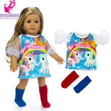 Ropa de muñeca para niña de 18 pulgadas, conjunto de calcetines y vestido de caballo arcoíris de 43cm, ropa de muñeca para bebé recién nacido, vestido de muñeca para bebé 2024 - compra barato