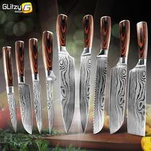 Kitchen Knife Set 1Pcs- 10Pcs Chef Knives 7CR17 440C Stainless Steel Damascus Drawing Cleaver Slicing 8 inch Santoku Knives Set 2024 - buy cheap