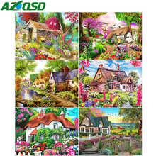 Pintura de casa diamante azqsd, flores de ponto cruz decoração de broca quadrada completa para casa, bordado de diamante, paisagem artesanal 2024 - compre barato