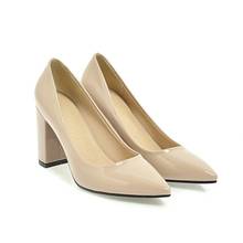 Zapatos de tacón alto para mujer, calzado puntiagudo de boca baja, color sólido, de tacón grueso, talla grande 9, 10, 11, 12 2024 - compra barato