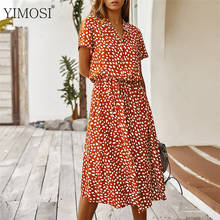 Vestido Midi Vintage de verano para mujer, prenda informal de cintura alta con cuello en V, manga corta, estampado de lunares, 2020 2024 - compra barato