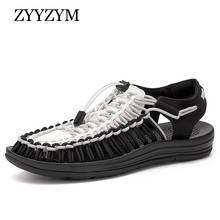 Zyyzym sandálias masculinas de tecido unissex, sapatos casuais para homens ao ar livre, respirável, moda praia, roma, verão 2020 2024 - compre barato