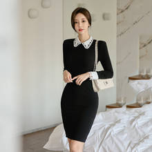 Женское повседневное офисное платье больших размеров Veatidos Feminino контрастное белое черное платье для работы женское облегающее платье длины миди с длинным рукавом осеннее платье 2024 - купить недорого