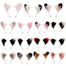 Gradient Color Block Faux Fur Animal Headband Plush Kitten Wolf Ears Hair Hoop Anime Maid Lolita Cosplay Party Headpiece 2024 - buy cheap