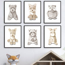 Plush Bear Fox Rabbit Deer Raccoon Owl Nursery Wall Art Print Canvas Painting Nordic Poster Wall Pictures Baby Kids Room Decor 2024 - buy cheap