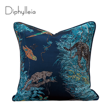 Diphylleia amortiguador cubierta decorativa funda de almohada de estilo chino Vintage Animal de la selva de leopardo loro Bordado Azul 2024 - compra barato