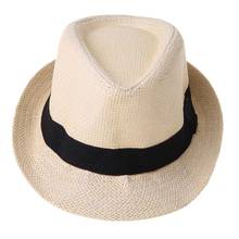 Sombrero de paja de playa para niños y niñas, sombrero de paja de Jazz, Panamá, Trilby, Gángster, gorra transpirable para exteriores, M3GE 2024 - compra barato