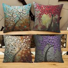 Modern minimalist oil painting tree linen pillowcase home office sofa cushion decorative linen pillowcase cushion cover 2024 - buy cheap