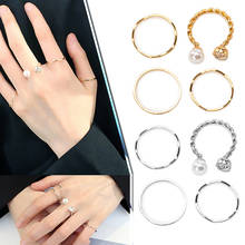 Pack of 4 Fashion Women Simulated Pearl Open Ring Rhinstone Adjustable Circle Accessories Decor TT@88 2024 - buy cheap