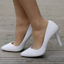 Zapatos de tacón alto con perlas de color Beige para mujer, tacones altos con cuentas de cristal para boda y fiesta 2024 - compra barato