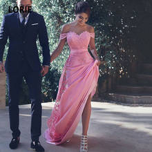 Lorie elegante rosa sereia vestidos de noite 2021 rendas apliques formal vestidos de baile longo fora do ombro vestido celebridade plus size 2024 - compre barato