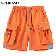 GONTHWID-pantalones cortos Cargo para hombre, pantalón con bolsillos holgados reflectantes, estilo Hip Hop, Harajuku, informal, 3M 2024 - compra barato