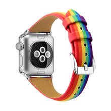 Ремешок кожаный для Apple Watch band 44 мм/40 мм, браслет для iWatch band 38 мм 42 мм Pride Edition, apple watch 6 SE 5 4 3 2 2024 - купить недорого