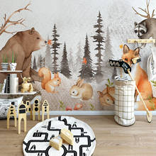 Papel de parede com pôster 3d personalizado, mural abstrato floresta, desenho de animais, urso, quarto infantil, fundo de parede 2024 - compre barato