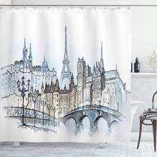 Cortina de chuveiro com decoração urbana, torre eiffel de paris, ilustração de edifícios antigos, padrão de tecido, banheiro, conjunto de decoração, ganchos 70 em 2024 - compre barato