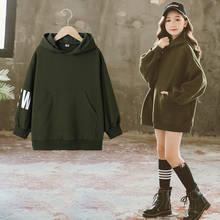 Crianças meninas oversize exército verde hoodie 10 12 anos moda outono inverno topos adolescentes roupas 2024 - compre barato