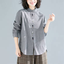 Blusa informal holgada de manga larga para otoño, camisa de lino y algodón con bordado de dibujos animados, estilo artístico, talla grande, M568, 2020 2024 - compra barato