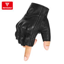 Motowolf Motocycle Unisex Half Finger Perforated Real Sheepskin Leather Gloves Summer Breathable Anti-fall Protect Gloves 2024 - buy cheap