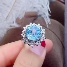 Небесно-голубое кольцо с натуральным голубым топазом, 925 пробы Серебряное кольцо в роскошном стиле 2024 - купить недорого