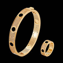 Lanruisha-Conjunto de joyería de lujo para mujer, brazalete y anillos con incrustaciones de circonita completa espaciadas, laca redonda, accesorios clásicos populares 2024 - compra barato