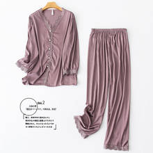 Satin Sleepwear Casual Lady Pajamas Set 2PCS Shirt&Pants Lace Trim Pyjamas Nightwear Soft Pijamas Spring New Intimate Lingerie 2024 - buy cheap