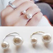 Imitação de pérola anel ajustável abertura feminino jóias presentes para mulher 2024 - compre barato