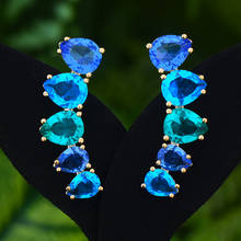 GODK-pendientes bohemios de zirconia cúbica para mujer, aretes trepadores azules, accesorios, moda 2024 - compra barato