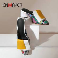 ENMAYER Mature PU Mixed Colors Women Shoes  Summer  Outside  Square Heel  Women Slippers  Basic  Sewing  Elegant Mules 34-42 2024 - buy cheap