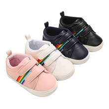 2021 0-12M Newborn Baby Rainbow Stripe Sneakers First Walkers Anti-Slip Soft Sole PU Shoes with Adjustable Straps For Boys Girls 2024 - buy cheap