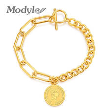 Modyle 2022 Retro Avatar Round Charm Bracelets Elizabeth Coin Jewelry Stainless Steel Rose Gold Women's Chain & Link Bracelet 2024 - buy cheap