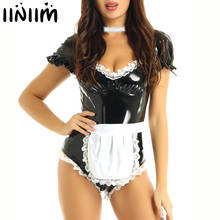 Women Adults French Maid Cosplay Halloween Costumes Heart-shaped Collar Puff Sleeve Femme Sexy Leotard Bodysuit with Lace Choker 2024 - buy cheap