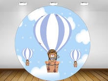 Fondo redondo circular con globo de aire caliente, bonito fondo de oso para fiesta de cumpleaños de niños, cubiertas de mesa, decoración YY426 2024 - compra barato